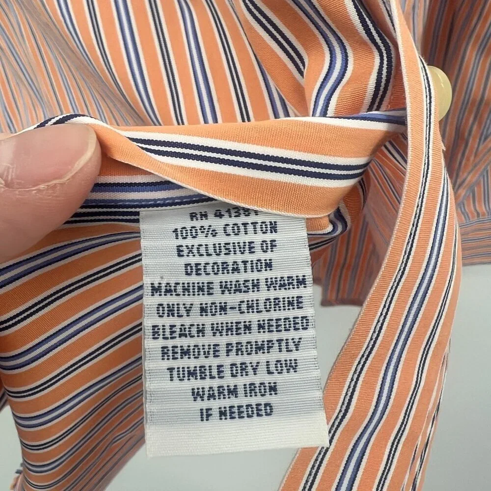 Ralph Lauren Orange Blue Striped Button Down Shirt Men's Large Cotton - Picture 3 of 4